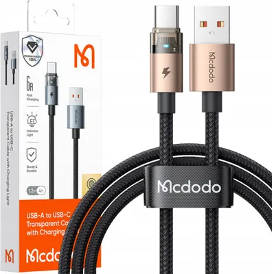 Zdjęcie produktu dla Mcdodo Kabel Usb-A Usb-C Szybkie Ładowanie Usb Typ C 6A 100W 1M Led Złoty