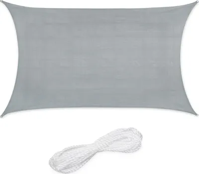 Zdjęcie produktu dla Relaxdays – prostokątny parasol przeciwsłoneczny, 3 x 4 m, tkanina HDPE, odporny na promieniowanie UV, wklęsły, płótno z linkami napinającymi, jasnoszary