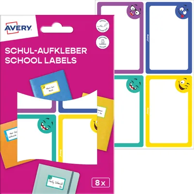 Produktbild von Avery SCHOOL8S, Buch-Etiketten, Papier, Gesichter, bunt, 46 x 68 mm