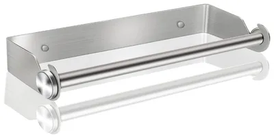 Produktbild von Bohrfreier Küchenrollenhalter, Wandmontage-Küchenrollenhalter, Papierrollenhalter aus Edelstahl, Küchenrollenspender, Küchenrollenhalter, Aufbewahrungsorganizer, Wandmontage (silber)