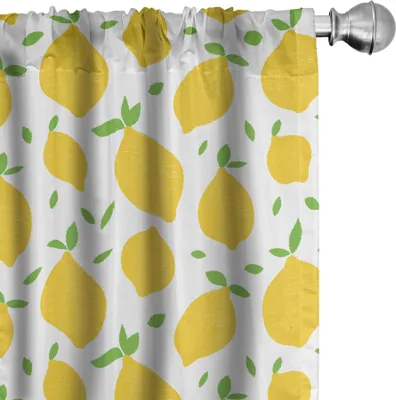 Image de ABAKUHAUS Rideaux citron, voilages, illustration moderne et continue sur le thème de l'été, agrumes appétissants, 2 pièces 75 x 175 cm, vert citron et jaune terre