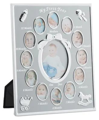 Produktbild von Relaxdays Babybilderrahmen, first year, Monatsbilderrahmen Alu, 12 Monate, 29 x 24 cm, Collage zum Aufstellen, Silber