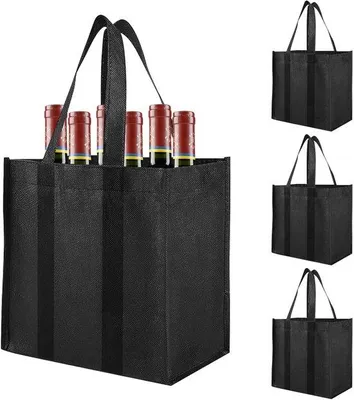 Produktbild von Flaschenbeutel für 6 Flaschen - Tragetasche mit Trennwand, 31 x 25 x 18 cm, schwarz