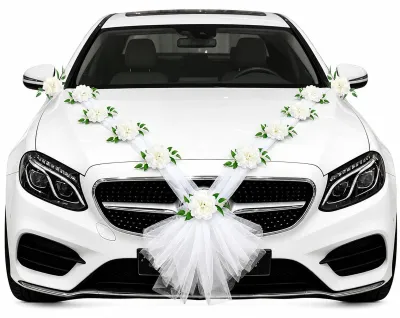 Produktbild von Hochzeits Autoschmuck Herzform mit Organza in Weiß