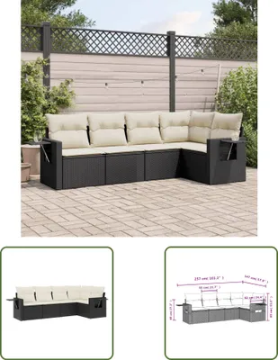 Produktbild von The Living Store 5-tlg. Garten-Sofagarnitur mit Kissen Schwarz Poly Rattan