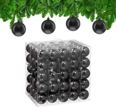 Produktbild von Relaxdays Weihnachtskugeln 100er Set, Weihnachtsdeko, glänzend, Christbaumkugel, Tannenbaumschmuck in ∅ 6 cm, schwarz