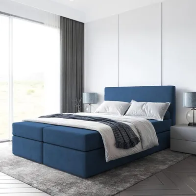 Produktbild von Bett, Boxspringbett BERG mit Bonell-Matratze OHNE Topper, 2 Bettkästen, Doppelbett, Stauraum, 180x200 cm (Dunkelblau - Itaka 11)