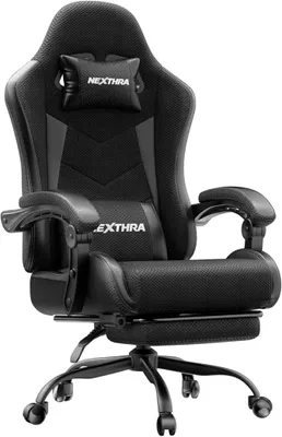 Imagen del producto de Silla de juego, silla de oficina, sillón de juego con reposabrazos ajustables en altura, silla ergonómica para gamers con reposapiés, silla de juego acolchada, inclinación de hasta 150° y capacidad de hasta 180 kg, color negro