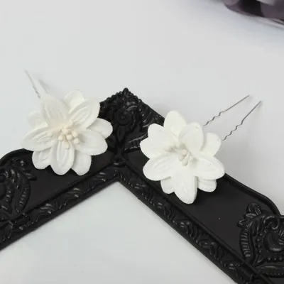 Produktbild von 2 Große Blumen Haarnadel Braut Kommunion Hochzeit Hairpin Weiß