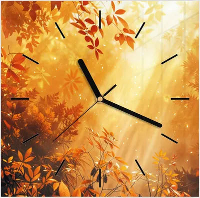 Produktbild von Wanduhr aus Glas mit Motiv Herbstlicher Wald- 30 x 30 cm - inkl. Aufhängesystem