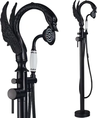 Produktbild von Badewannenarmatur Ari freistehend, Bodenmontage, 360 Grad schwenkbarer Auslauf, Handbrause, Keramikkartusche, Messing, Schwarz