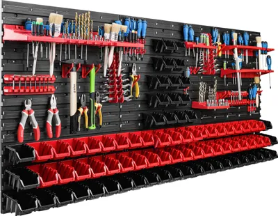 Immagine prodotto di Sistema di stoccaggio Scaffale da officina | 172 x 78 cm | 80 pezzi. Scatola | Scaffale a muro con supporti per utensili e contenitori impilabili - Pannelli a muro Scaffale extra forte Scaffale forato per utensili Scaffale da magazzino Scaffale da garage