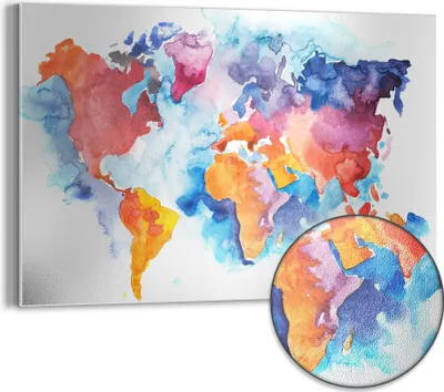 Produktbild von DEQORI Magnettafel Metall 60x40 cm 'Welt in Aquarell' Whiteboard Pinnwand Magnetboard Büro