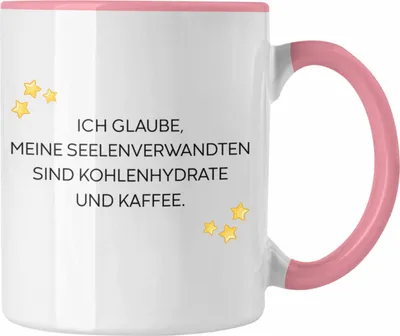 Produktbild von Trendation - Lustige Tasse mit Spruch für Frauen Männer Arbeit Büro Lustig Tassen Becher mit Sprüchen Kollegin Geschenk Sarkasmus Kohlenhydrathe und Kaffee (Rosa)