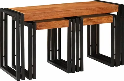 Image de Table Gigogne 3 pcs Bois d'acacia massif et métal
