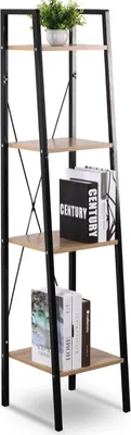 Immagine prodotto di Libreria Happyment Dita - Libreria industriale a 4 strati - Bianco e rovere chiaro - Soggiorno, camera da letto e cameretta dei bambini