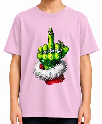 Produktbild von Grinch Mittelfinger Weihnachten Frech Glitzer Stinkefinger Lustig Kinder T-Shirt, Pink, 140