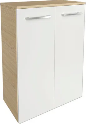 Zdjęcie produktu dla FACKELMANN podwójna szafka środkowa B.STYLE / Szafka łazienkowa z zawiasami z cichym domykiem / Wymiary (szer. x wys. x gł.): ok. 60,2 x 82,6 x 32 cm / Wysokiej jakości szafka łazienkowa / 2 drzwi / Korpus: jasnobrązowy / Front: biały