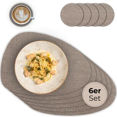 Produktbild von Ovales Tischset mit Glasuntersetzer, 6er Set, in Braun meliert