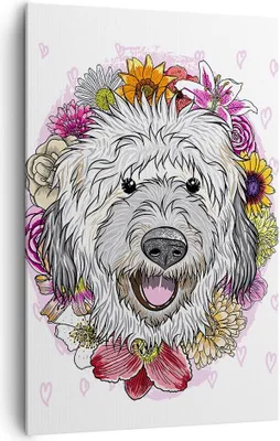 Produktbild von Bild auf Leinwand - Leinwandbild - Einteilig - Hund Blumen Kinder exotische - 80x120cm - Wand Bild - Wanddeko - Wandbilder - Leinwanddruck - Wanddekoration - Leinwand bilder - Wandbild - PA80x120-3146