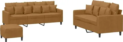 Produktbild von vidaXL 3-tlg. Sofagarnitur mit Kissen Braun Samt