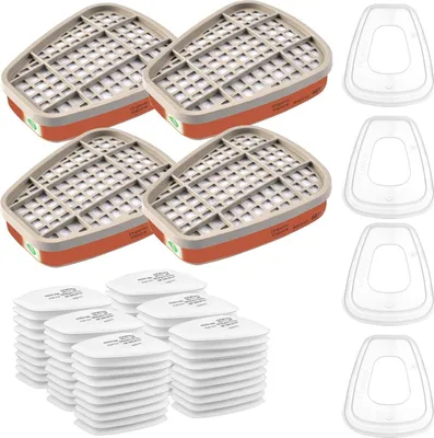 Image de 6001 Filtres pour masque de protection respiratoire Kit contre les vapeurs organiques, coton filtrant + 4 filtres + 4 caches