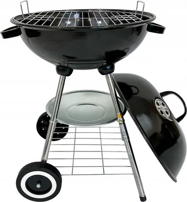 Zdjęcie produktu dla Grill ogrodowy węglowy na kółkach zamykany półka BBQ 1014