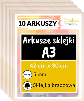 Zdjęcie produktu dla Creative Deco 10x A3 Sklejka 5mm | 420x 300x 5 mm | Sklejki do majsterkowania i prac manualnych | Idealna do pirografii, cięcia laserem, modelarstwa
