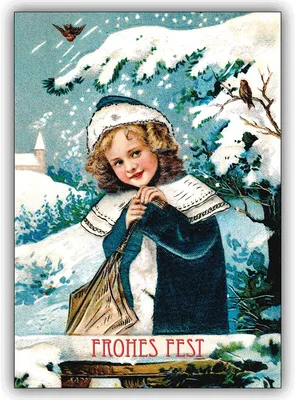 Produktbild von 5x Weihnachts Karten mit Vintage Motiv: Mädchen im Schnee - Premium Weihnachts Grußkarten Set mit Umschlägen zu Weihnachten