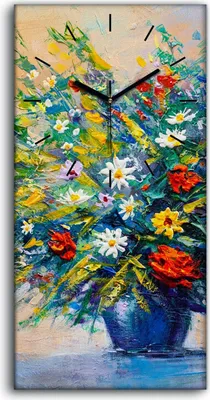 Produktbild von Dekor Leinwand Uhr Wandbilder Geräuschlos 30x60 Ölgemälde Blumen blumig - schwarze Hände
