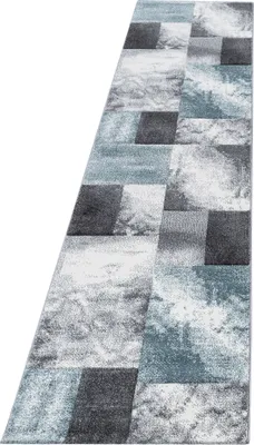 Produktbild von Teppich Läufer Wohnzimmer Blau 80x300 Kariertes Design aus Polypropylen