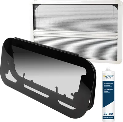 Produktbild von Wamovo przyczepa kempingowa okno na zawiasach 70x30cm okno boczne kampera okno z prawdziwego szkła przyciemniane z uszczelniaczem moskitiera roleta