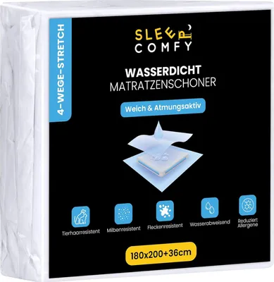 Produktbild von SLEEPCOMFY Matratzenschoner 180x200 Wasserdicht Matratzenschutz, Weiß 80 Baumwolle 20 Polyester Atmungsaktiver, Topper Schoner, Matratzenbezug,