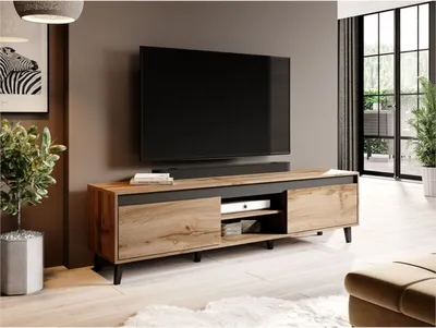 Produktbild von MIRJAN24 TV-Lowboard Nord II, Stilvoll TV-Schrank, Wohnzimmer, Modern TV-Tisch (Farbe: Wotan Eiche + Anthrazit)