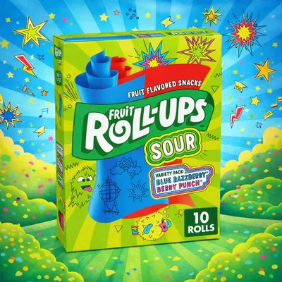 Produktbild von Fruit Roll-Ups Sour Blue Razzberry & Berry Punch 141g