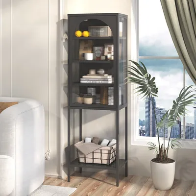 Produktbild von Odikalo Sideboard Metallschrank Aufbewahrung Kommode Regal Schließfach Glastüren Schwarz