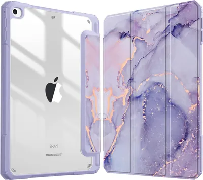 Produktbild von Fintie Hybrid Hülle Kompatibel mit iPad Mini 5 2019 / iPad Mini 4 7,9 Zoll - [Eingebauter Stifthalter] Stoßfeste Abdeckung mit Transparent Klar Hartschalen Rückseite Schutzhülle, Lila Marmor