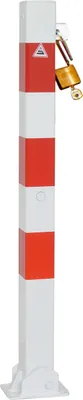 Produktbild von Absperrpfosten aus Vierkant-Stahlrohr 70x70 mm, umlegbar für Vorhangschloss, für Dübelbefestigung Pulverbeschichtet, mit Leuchtstreifen