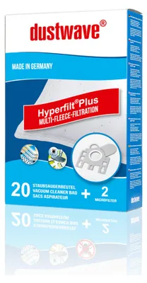 Produktbild von 20 Staubsaugerbeutel + 2 Filter mehrlagiges Micro-Vlies für MIELE geeignet und kompatibel mit Swirl M50 M51 M53 & Miele Typ FJM F/J/M - dustwave® Markenstaubbeutel  Germany