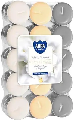 Produktbild von 30 duftende Teelichter mit weißen Blumen