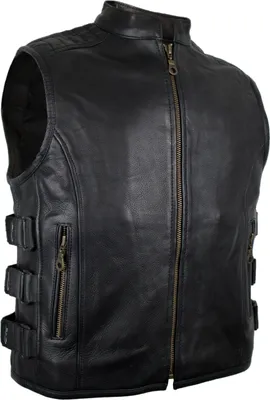 Produktbild von Bikerweste Lederweste mit Reißverschluss, Clubweste Rockerweste Rindsleder(5XL)