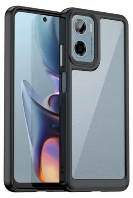 A smartphone in a protective case.