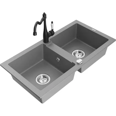 Obrázek produktu pro Mexen Mario 2-miskový granitový dřez s kuchyňskou baterií Carla, Šedá - 6504-71-670700-70