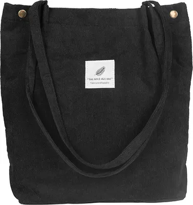 Obrázek produktu pro Ženy Tote tašky manšestr Totes Vintage dovolená Beach opakovaně použitelné nákupní tašky studentů cestování příležitostné ramenní tašky Handbag【Black】