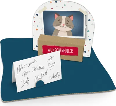 Produktbild von itenga Geldgeschenkverpackung Katze / Haustier (Motiv 97) mit Bodenplatte, Karte