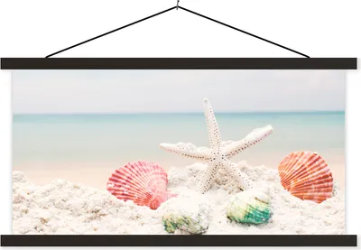Produktbild von MuchoWow® Textilposter Meer - Seesterne - Muscheln 60x30 cm mit schwarzem Rahmen - Textilien