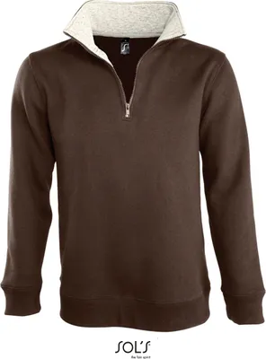 Image de SOLs 47300 | Sweat-shirt homme Scott 1/4 Zip - Couleur : Chocolate/Rope - Taille : XXL
