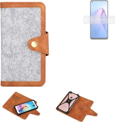 Produktbild von K-S-Trade Handyhülle kompatibel mit Oppo Reno8 Z 5G Schutzhülle Filz-Hülle Kunst-Leder hellgrau braun (1x)