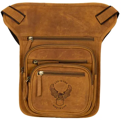 Produktbild von Herren Motorrad Biker Beintasche , Gürteltasche Motorrad Echt Leder Tasche Herren (Cognac)