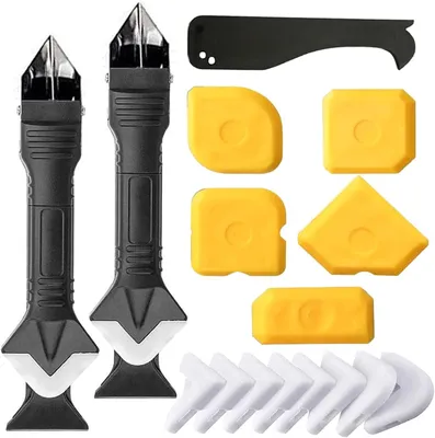 Imagen del producto de Juego de herramientas para sellado con silicona, de 18 piezas, kit 3 en 1 que incluye 10 almohadillas de repuesto y 5 espátulas, ideal para la cocina y el baño